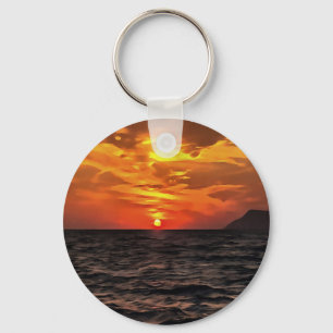Chaveiro Pôr Do Sol Sobre A Paisagem Do Mar Egeu