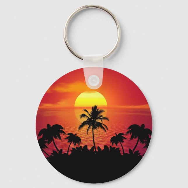 Chaveiro Pôr do Sol Tropical Palmeiras Silhueta Praia (Frente)