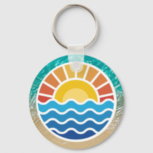 Chaveiro Pôr do sol vibrante e ondas azuis com praia tropic