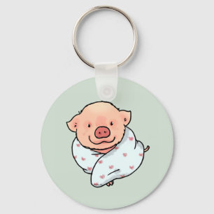 Chaveiro Porco de desenho animado fofo e aconchegante envol