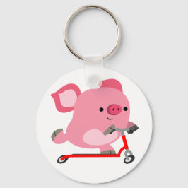 Chaveiro Porco de desenho em Patinete