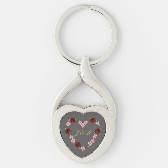 Chaveiro Porte-clés en métal gris avec cœur rose et rouge (Frente)