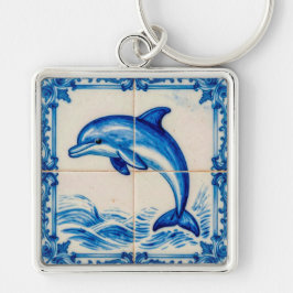 Chaveiro Portugal Azulejo Dolphin Ceramic Tile Style Keycha