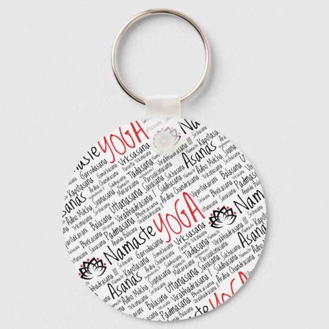Chaveiro Posições de Yoga Vermelha e Preta Elegante Lotus B (Frente)