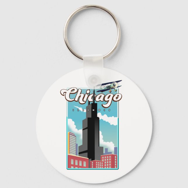 Chaveiro Poster de viagens Magnet de Chicago Illinois EUA (Frente)