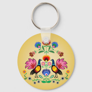 Chaveiro Povos poloneses com floral decorativo & os galos