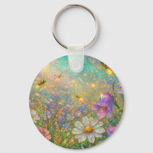 Chaveiro Prado de Flores Silvestres com Libélulas Brilhante