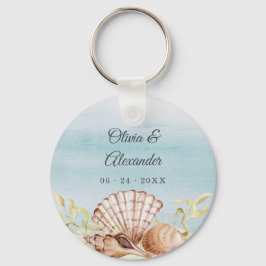 Chaveiro Praia Oceano Aquarela Seashells Favor de Casamento