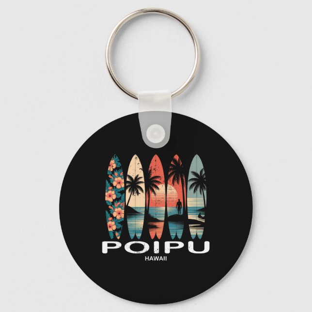 Chaveiro Praia Poipu Havaí Surfboard Surf Retro  (Frente)