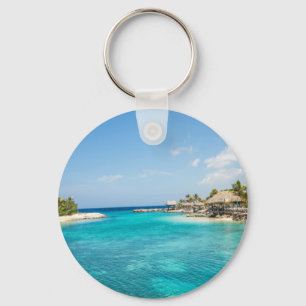 Chaveiro Praia Tropical Azul Gemida com Huts Atchados