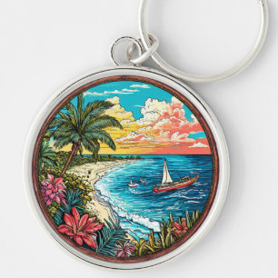 Chaveiro Praia Tropical Cénica com Velas