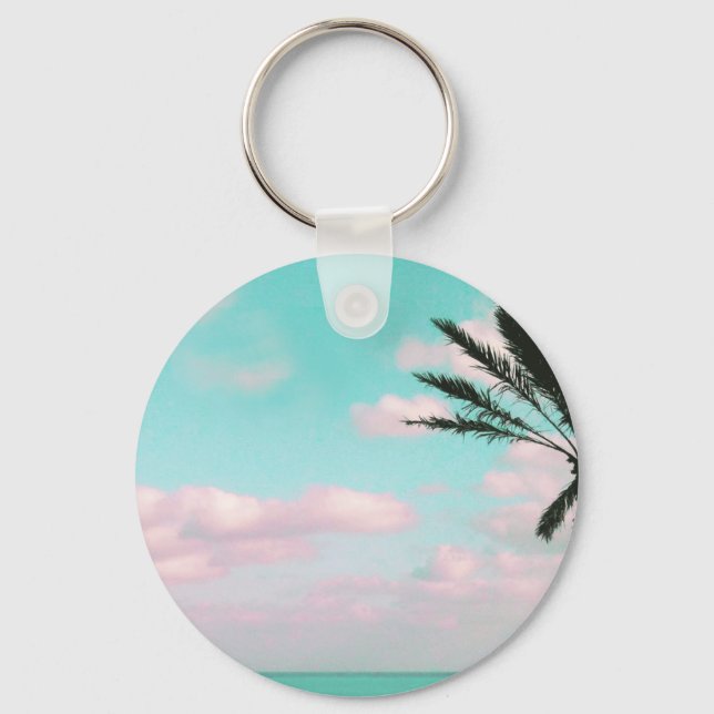 Chaveiro Praia Tropical, Vista Oceânica, Nuvens Rosa, Palma (Frente)