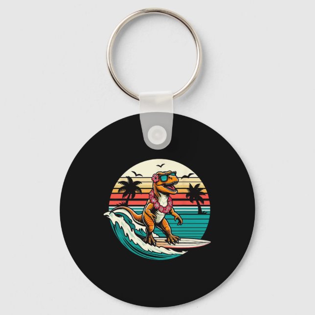Chaveiro Prancha de surf de dinossauro engraçado praia verã (Frente)