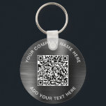 Chaveiro Prata de Promocional de Código QR Moderno<br><div class="desc">Chaveiro simples e elegante para a sua empresa ou organização com uma cinza escura e esfregada de fundo metálico. Introduza o endereço de URL do Web site para criar um código QR pesquisável e adicione duas linhas de texto branco personalizado, como o nome da sua empresa, o slogan, o obrigado...</div>