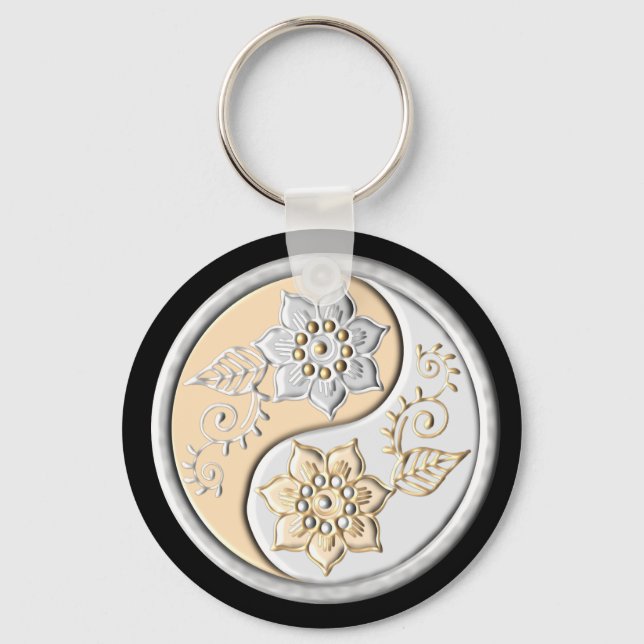 Chaveiro Prata e Ouro Yin Yang (Frente)