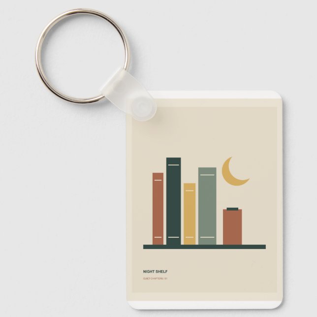 Chaveiro Prateleira Noturna Livros Mínimos e Lua Crescente (Frente)