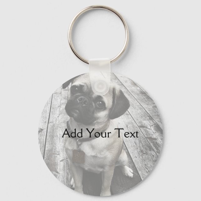 Chaveiro Precioso Pug Puppy a preto e branco (Frente)
