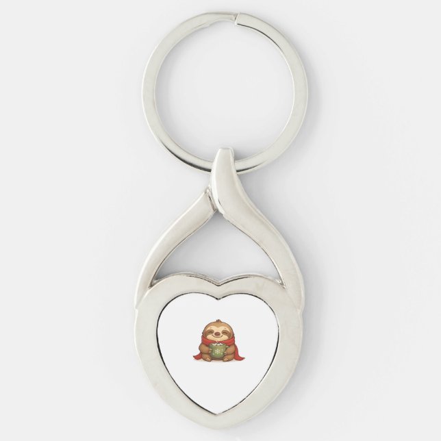 Chaveiro Preguiça de Natal Aconchegante com Chocolate Quent (Frente)
