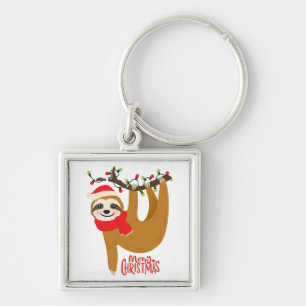 Chaveiro Preguiça de Natal com Chapéu de Papai Noel