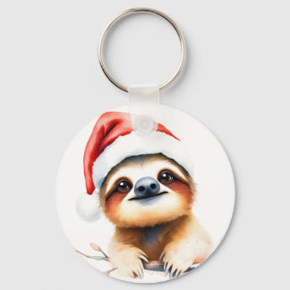 Chaveiro Preguiça Fofa Usando Chapéu de Papai Noel