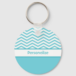 Chaveiro Preppy Aqua Blue e White Chevrons com nome