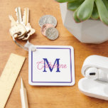Chaveiro Preppy Pink and Navy Blue Simple Monogram<br><div class="desc">This preppy monogrammed keychain features a simple monogram on the front in shades of pink and navy blue on white with a matching pink and navy border.  Personalize the monogram on the front with your choice of name and initial and contact information on the back.</div>