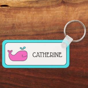 Chaveiro Preppy Pink e Aqua Whale Personalizados