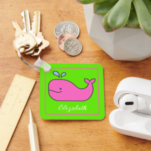 Chaveiro Preppy Pink e Green Whale Personalizados