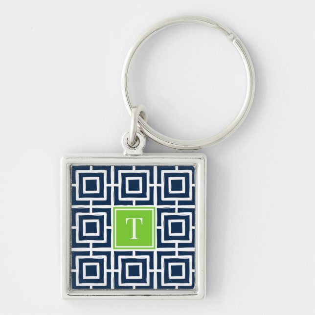 Chaveiro Preppy Square Lattice Monogram  - Navy & Lime (Frente)