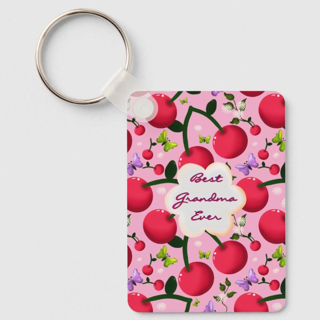 Chaveiro Presente com padrão de cerejeira floral rosa brilh (Frente)