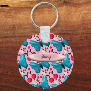 Chaveiro Presente com padrão floral de borboleta personaliz
