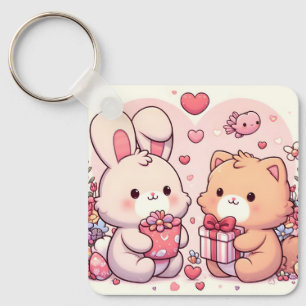 Chaveiro Presente de Amor de Urso de Coelhinho Kawaii Fofo 