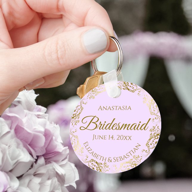 Chaveiro Presente de Casamento de Bridesmaid Dourado e Roxo (Criador carregado)