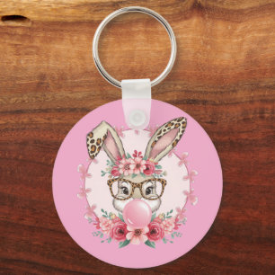 Chaveiro Presente de Coelho Floral Fofo de Páscoa Leopardo