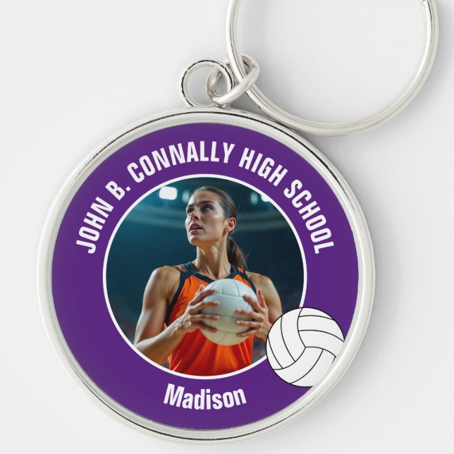 Chaveiro Presente de Foto de Jogadora de Volei Roxa (Frente)