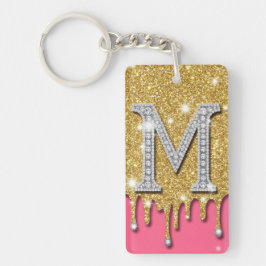 Chaveiro Presente de Inicial Diamante Dourado M Fundo Rosa