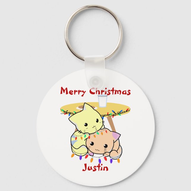 Chaveiro Presente de natal de gato, nome personalizado (Frente)