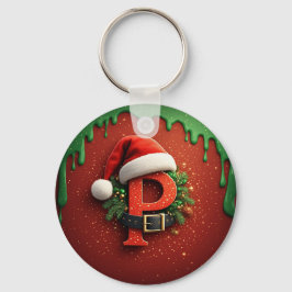 Chaveiro Presente de Natal Monograma P com chapéu de Papai 