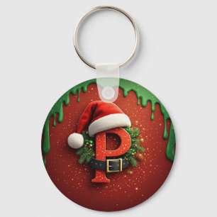Chaveiro Presente de Natal Monograma P com chapéu de Papai