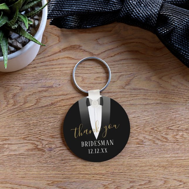 Chaveiro Presente de Noivado para Padrinho de Tuxedo (Thank any member of your bridal party with this keychain. Just add their name and your wedding date)
