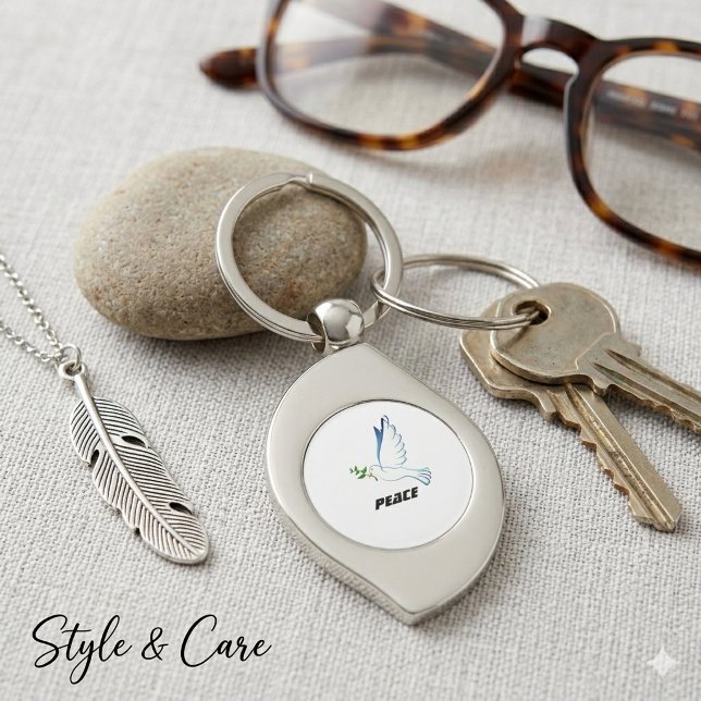 Chaveiro Presente de Pulseira com Imagem de Pombo de Texto  (Editable Peace Text Pigeon Image Keychain Gift)