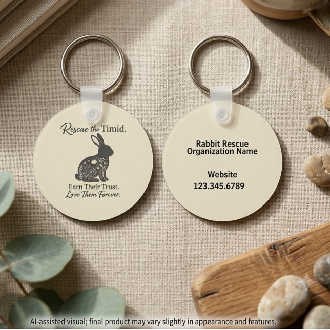 Chaveiro Presente de Resgate de Coelho Floral Suave e Creme (Warm cream floral bunny design for devoted rescue volunteers and foster parent appreciation.)