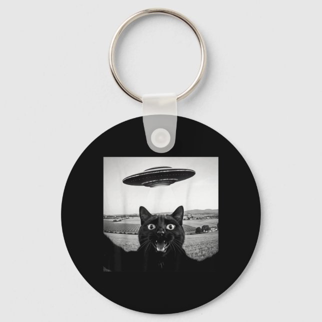 Chaveiro Presente Divertido De Gato Preto Selfie Ufo Alien  (Frente)