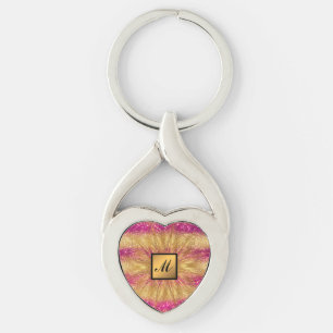 Chaveiro Presente Dourado de Lúxo, Cor-de-Rosa, Monograma