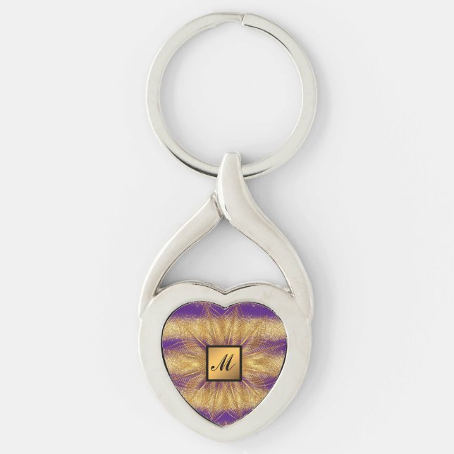 Chaveiro Presente Dourado de Lúxo Roxo Roxo Monograma (Frente)