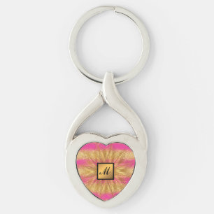 Chaveiro Presente Dourado Lúpulo Rosa-Rosa Monograma de lux