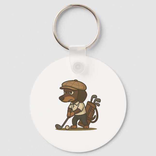 Chaveiro Presente Engraçado para Golfista � Dachshund no Te (Frente)