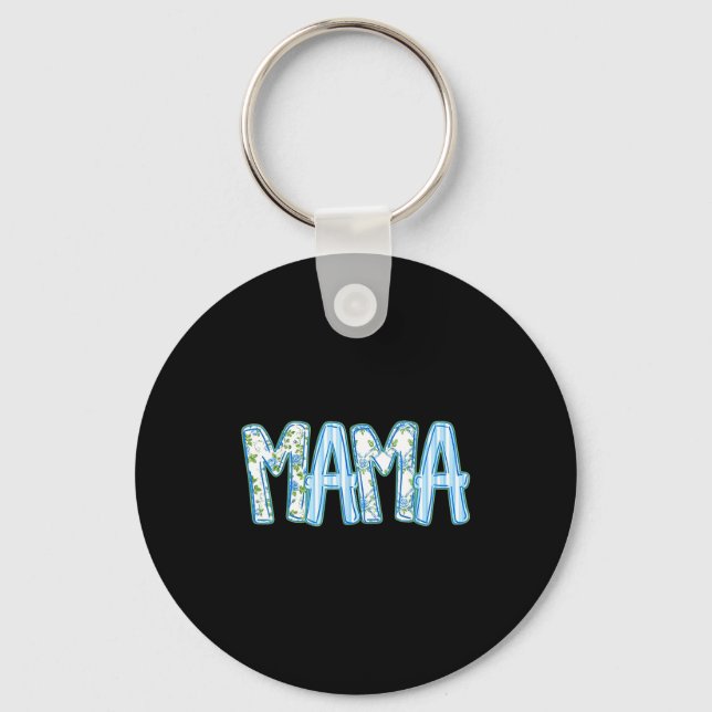 Chaveiro Presente floral azul mama mãe avó fofo para mães (Frente)
