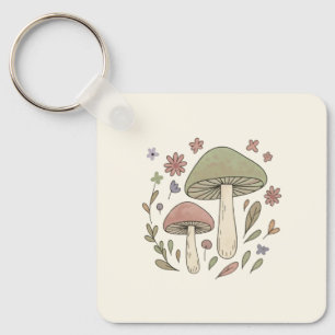 Chaveiro Presente Floral de Cogumelos Personalizado Cottage