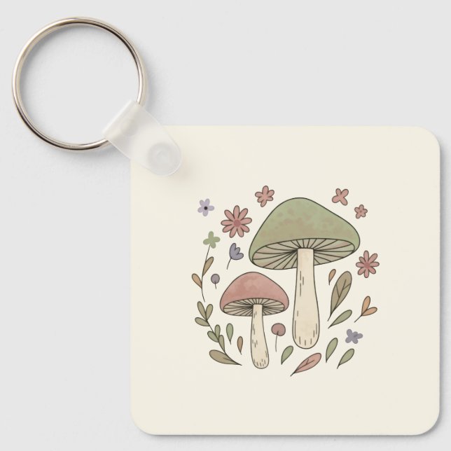 Chaveiro Presente Floral de Cogumelos Personalizado Cottage (Frente)